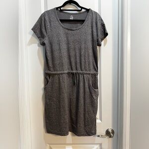 Alpine Design Brown/Gray short sleeve T-Shirt Dress Large round neck pockets